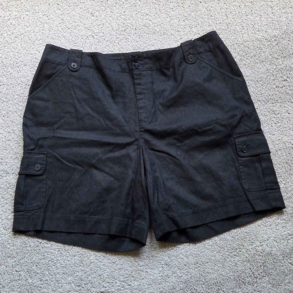 Lauren Ralph Lauren Women's Linen Blend Black Cargo Shorts, Plus Size 16W